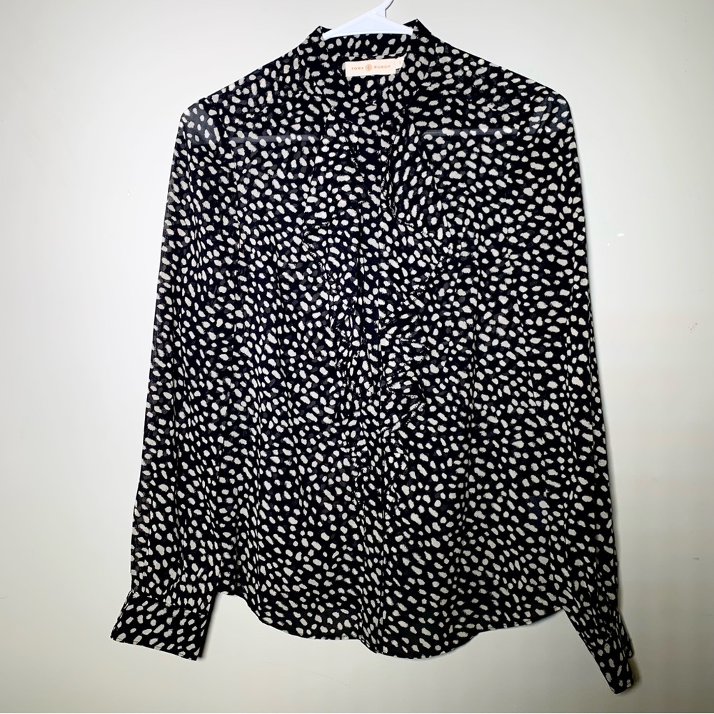 TORY BURCH | Size 2 | Silk | Polka Dot Printed Button Down Blouse